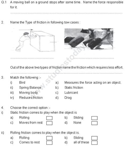 friction class 8th questions